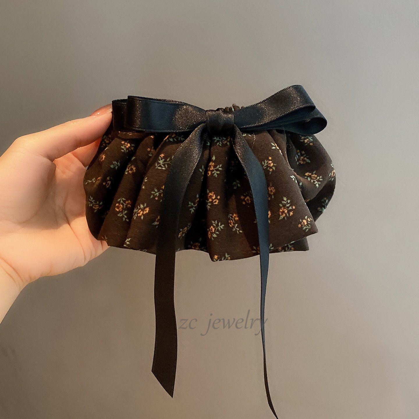 法式温柔碎花蝴蝶结飘带懒人夹韩系气质慵懒风马尾夹大号鸭嘴夹女