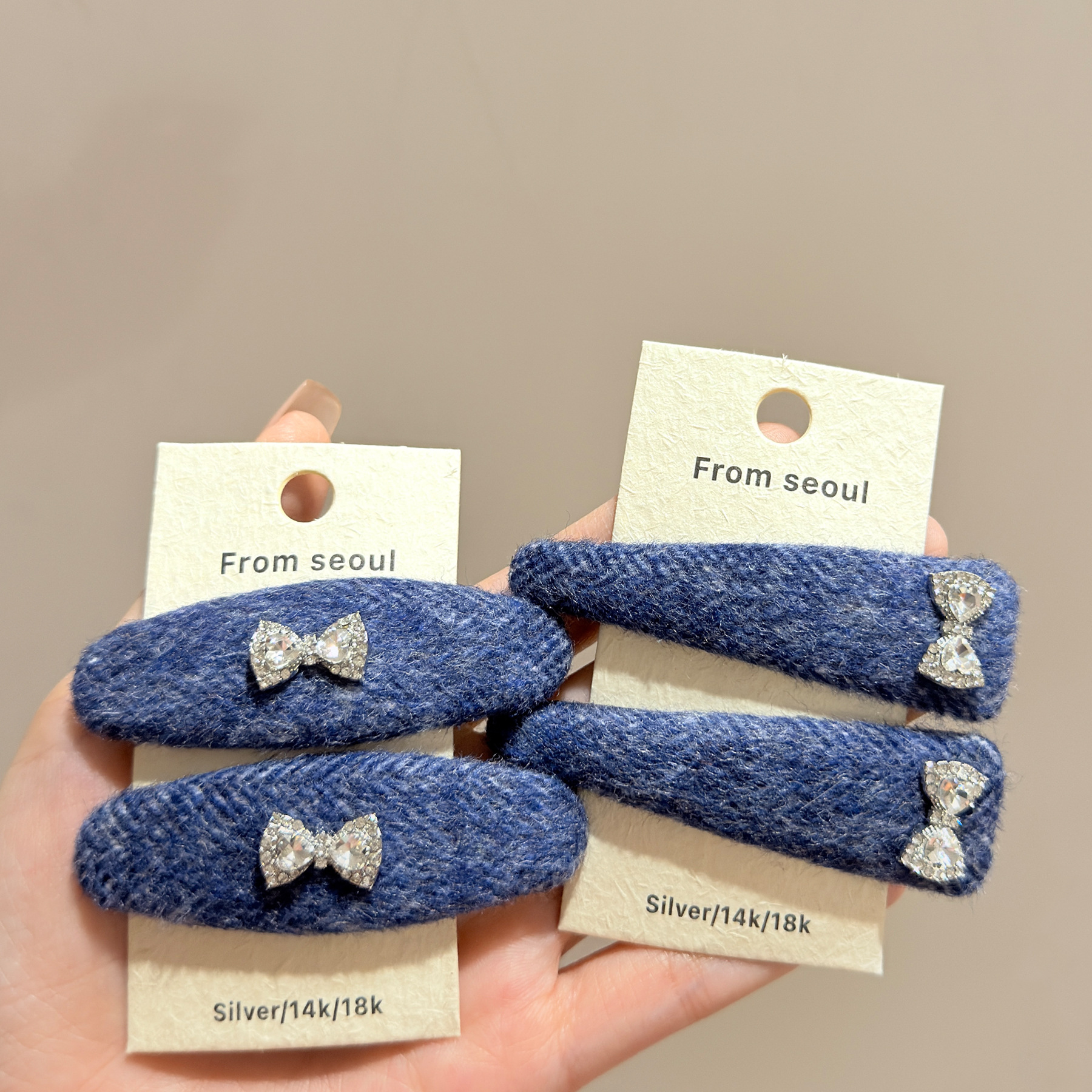 韩国精致毛呢编织闪钻蝴蝶结发夹小香风甜美百搭侧边刘海碎发BB夹