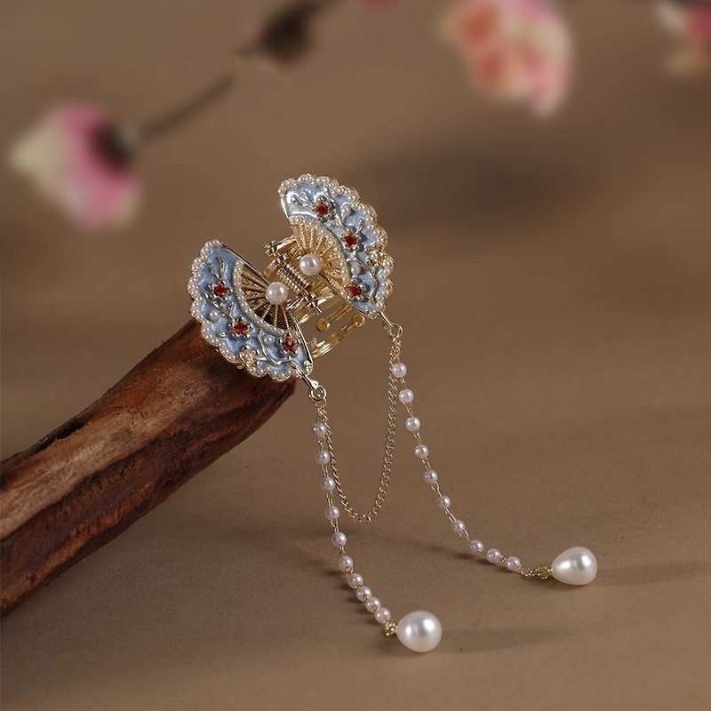 金缕蓝扇-新中式国风流苏抓夹复古高级发饰气质优雅汉服旗袍头饰,饰品/流行首饰/时尚饰品新,发饰,淘宝优惠券,粉丝福利购,淘宝优惠卷