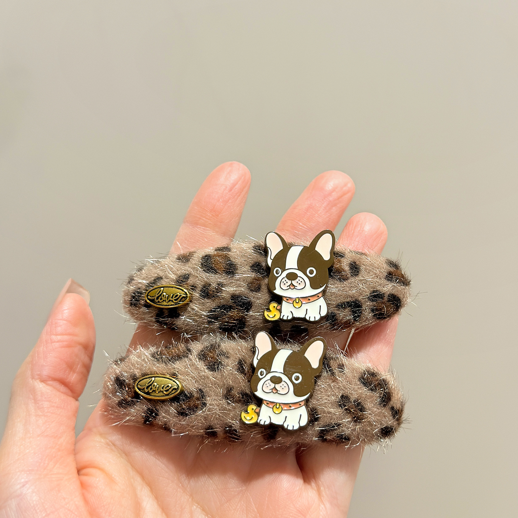 韩国东可爱豹纹毛绒卡通小狗发夹个性减龄童趣侧边刘海碎发BB夹子