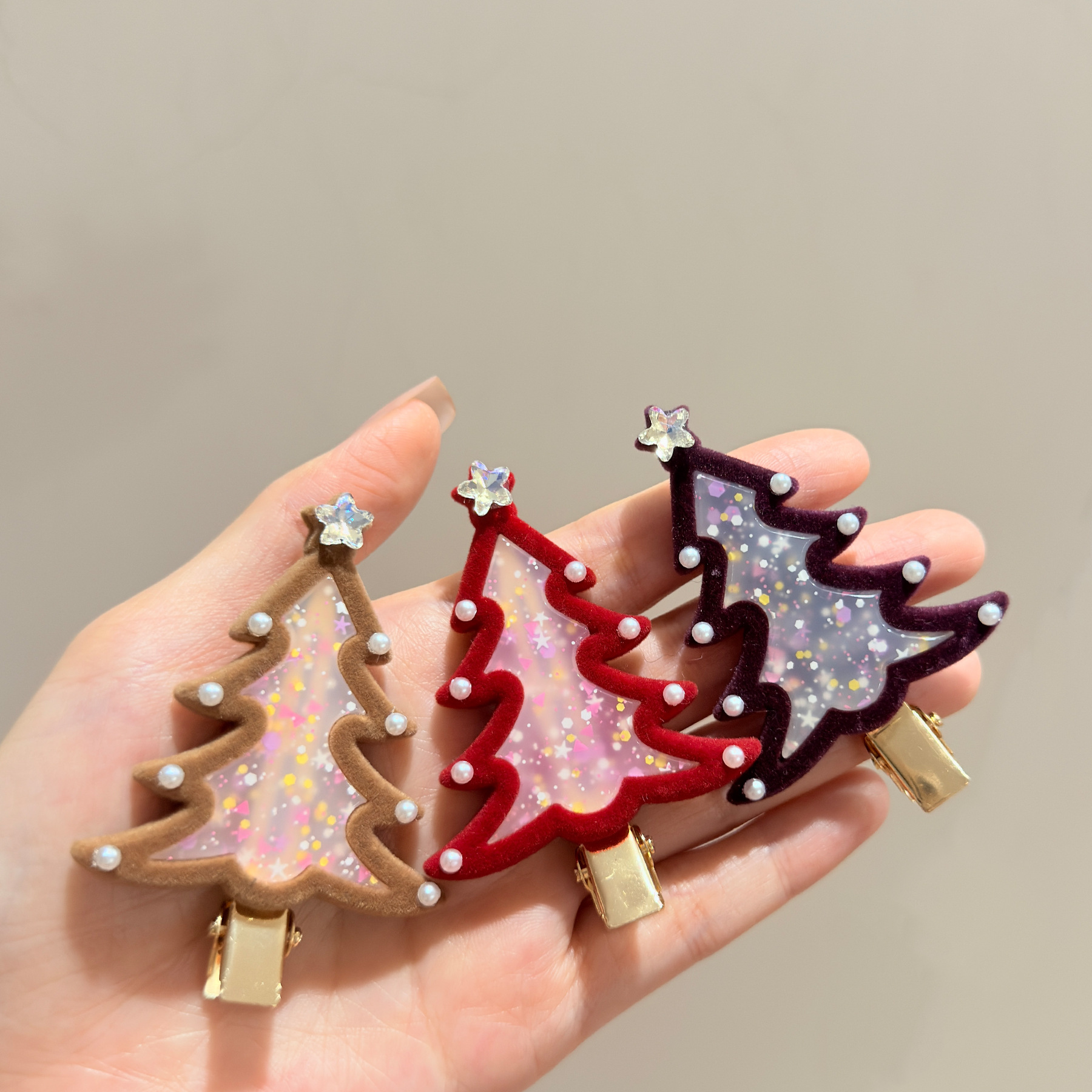 韩国东大门个性闪钻醋酸圣诞树发夹可爱童趣减龄侧边刘海碎发夹子