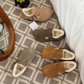 秋冬加绒包头羊毛钓鱼博肯毛毛拖懒人厚底增高鞋 勃肯鞋 女2025新款