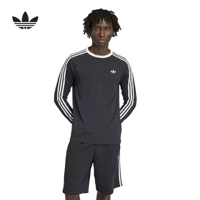 阿迪达斯三叶草长袖T恤男2026春季三条纹圆领套头衫KE3545 KE3546