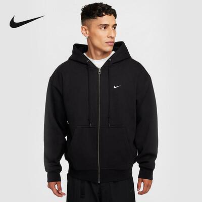 Nike耐克男子连帽衫2024冬新款针织宽松黑色套头衫卫衣FZ1165-010