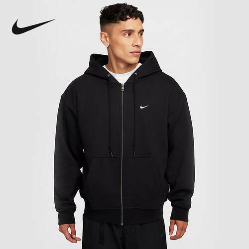Nike耐克男子连帽衫2024冬新款针织宽松黑色套头衫卫衣FZ1165-010
