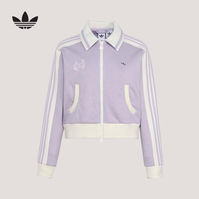 adidas阿迪达斯三叶草外套女新款春季撞色翻领短款针织夹克KY2151