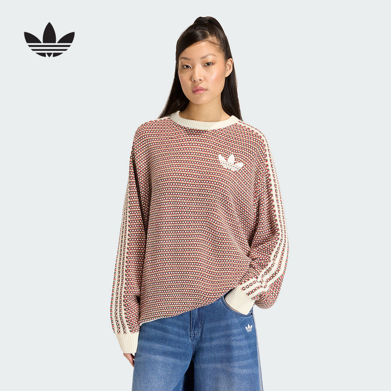 阿迪达斯三叶草毛衣女2026春季休闲宽松针织套头衫KQ6291 KQ6292