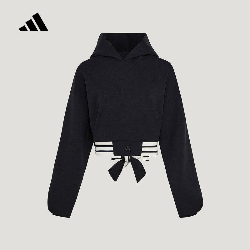 adidas阿迪达斯卫衣女装2026春季三条纹双层连帽宽松套头衫KX4642