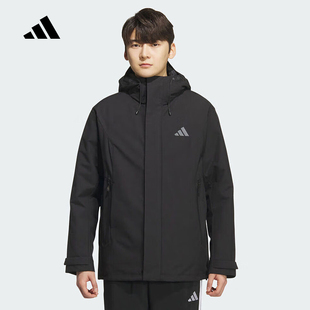 adidas阿迪达斯外套男2025冬季休闲户外短款连帽保暖羽绒服KC2516