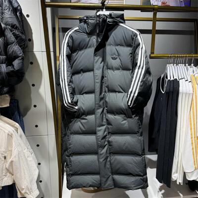阿迪达斯三叶草男女长款羽绒服24冬季新款户外保暖过膝外套JD3749