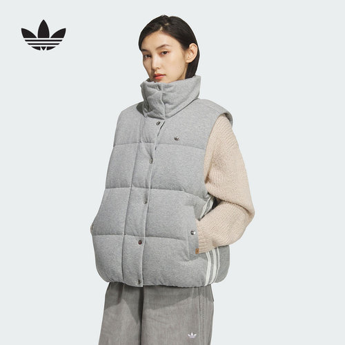 阿迪达斯三叶草鸭绒羽绒背心女2025冬立领保暖马甲KS8495 KS6111