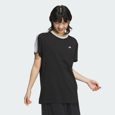 adidas阿迪达斯短袖女新款夏季新款三条纹纯棉运动休闲T恤JY7612