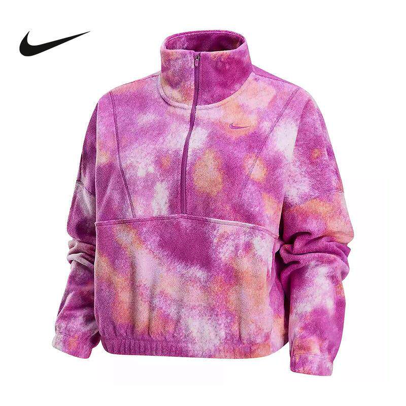 Nike耐克运动卫衣女2024冬季新款摇粒绒保暖立领套头衫FZ6970-518
