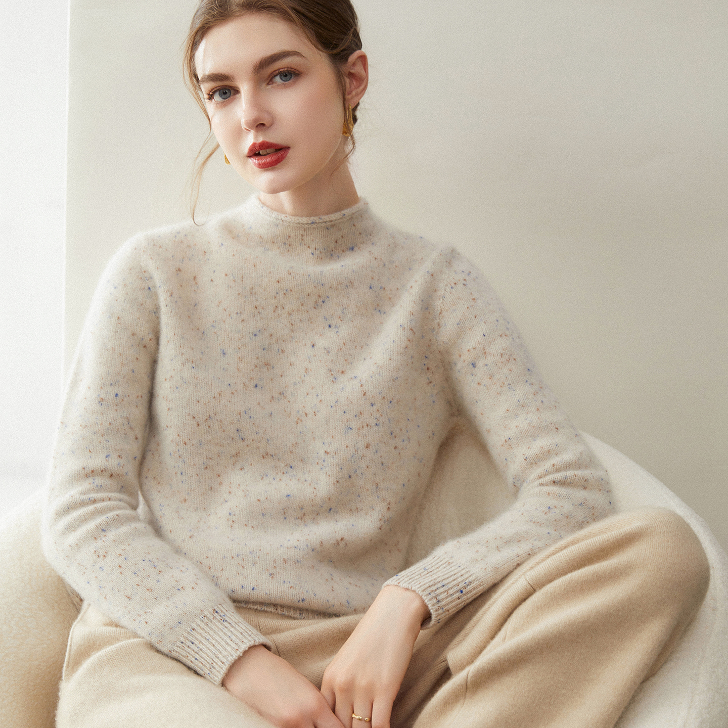 100%纯山羊绒衫女半高领针织衫