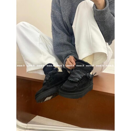 ooo.k / 氛围感直接升级！26FW 圆头拼接系带厚底毛绒休闲鞋 女