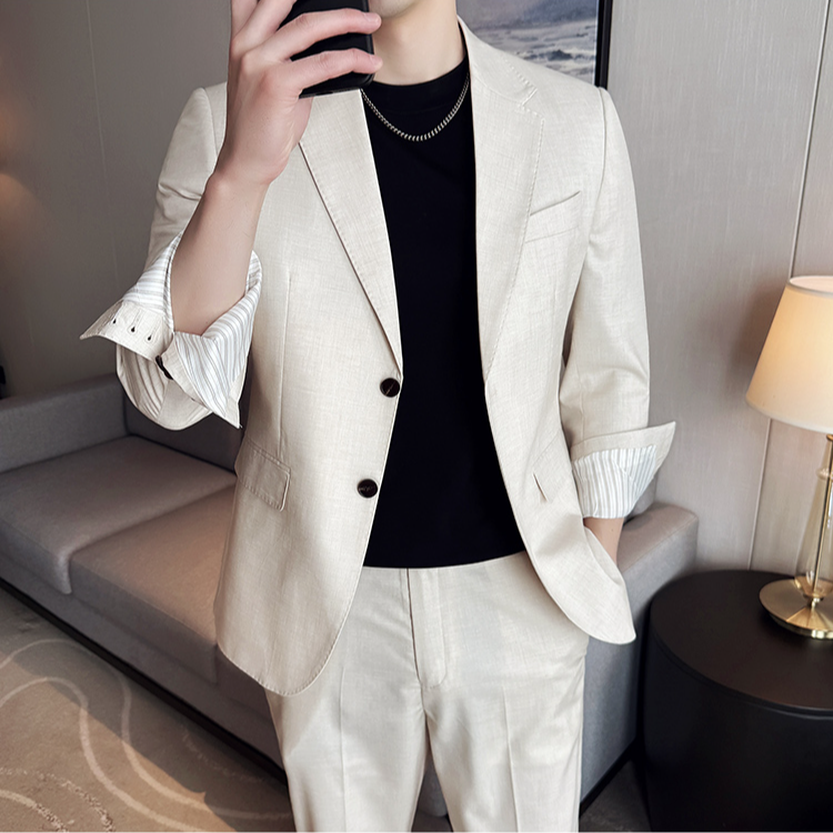 【TGH】高端羊毛夏季薄款西服男商务休闲正装帅气西装外套DX2682
