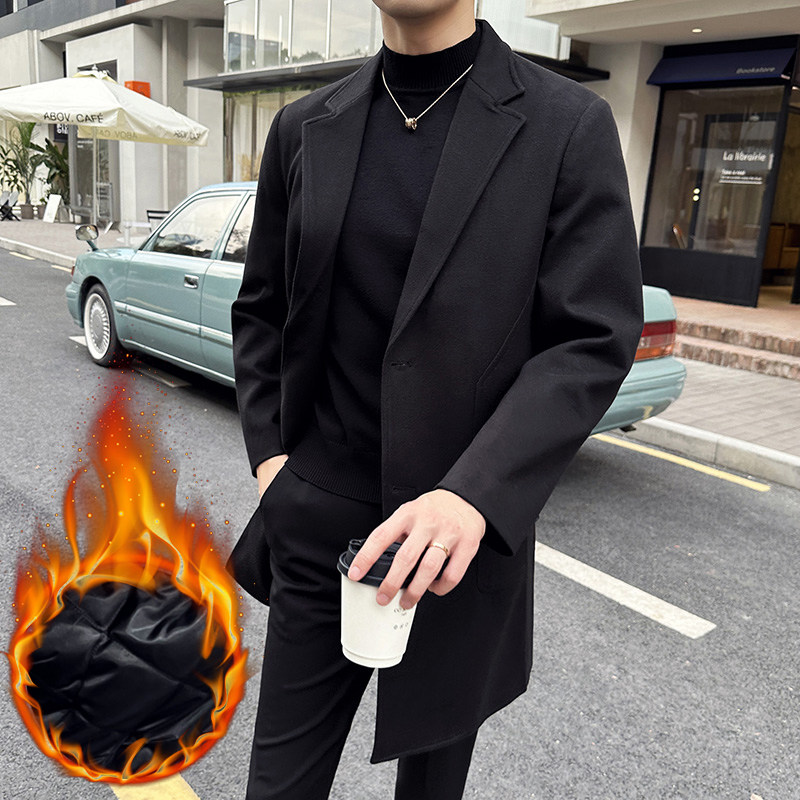 【TGH】中长款毛呢风衣男秋冬英伦风休闲呢子西装大衣外套DY2509