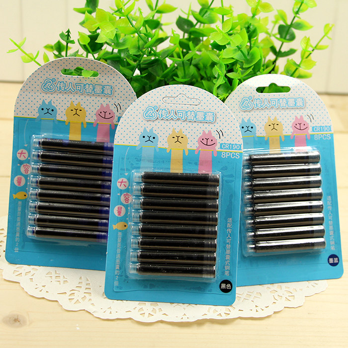 传人CR-190墨囊3.4口径8支装钢笔墨水囊 黑色 可擦蓝 蓝黑色 红色
