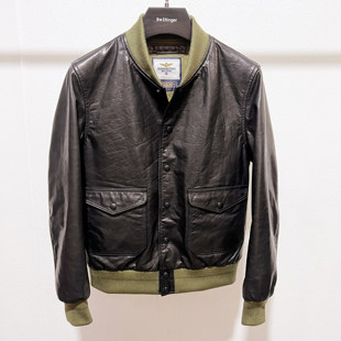 A1牛皮空军飞行服夹克美式真皮皮衣男士复古阿美咔叽短款机车外套