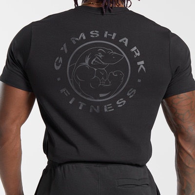 肌肉鲨鱼印花Gymshark男运动健身衣棉T恤透气弹性显身材修身短袖