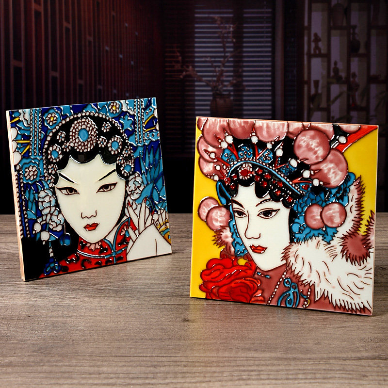 中国特色陶瓷手绘瓷板画京剧脸谱客厅玄关餐厅墙面装饰挂画送老外