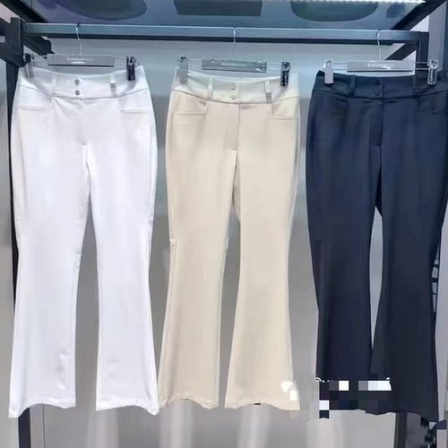 韩国高尔夫服装女士春夏米白色修身显瘦松紧九分裤速干弹力喇叭裤