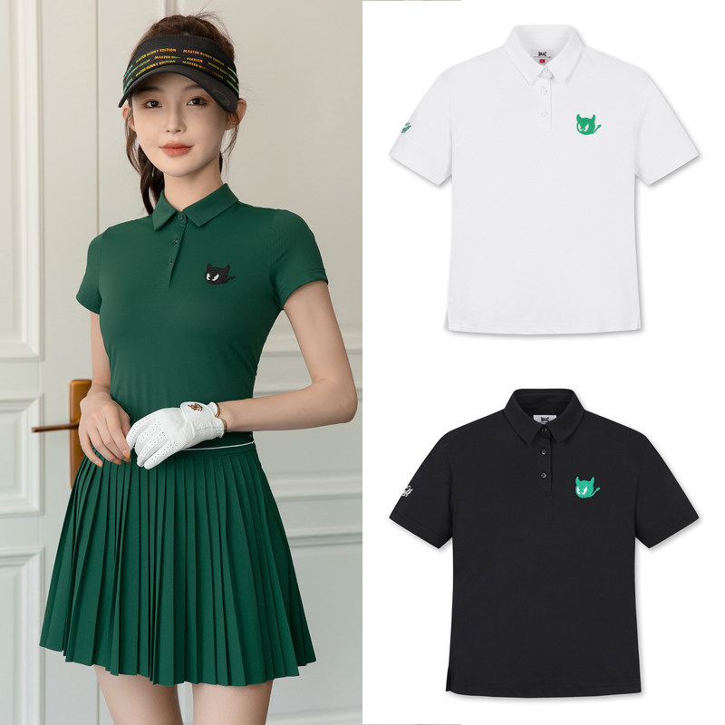 高尔夫服装男女夏季猫头冷感翻领短袖t恤网球速干修身情侣POLO衫
