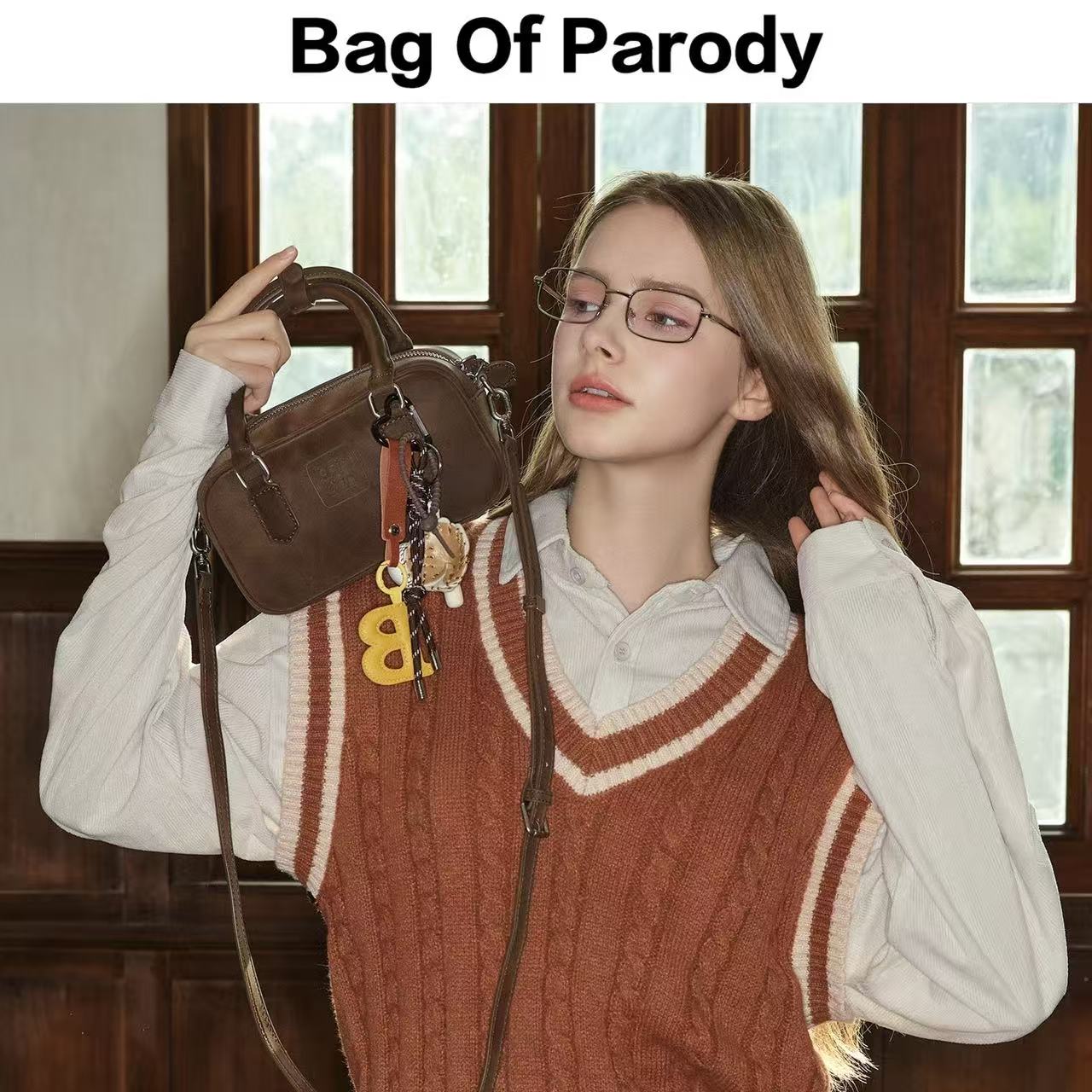 bag of parody官方GM2024新牛皮保龄球包美拉德单肩斜挎波士顿包