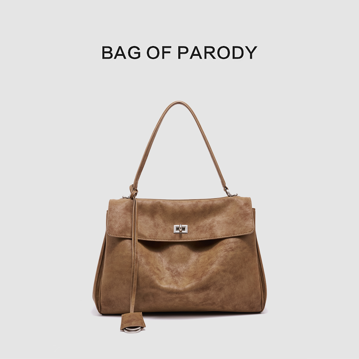 Bag of parody手提包包女2025新款冬季磨砂真皮凯莉包复古斜挎包