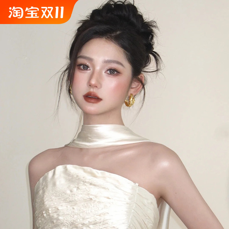 新娘丝带挂脖飘带纯色丝巾围巾绑包带领巾晚礼服晨袍服装饰品配饰