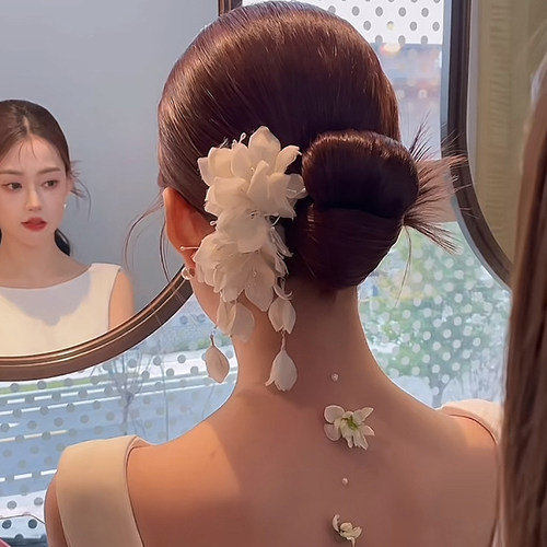 康康造型新娘头饰韩式森系头花朵仙美高级结婚礼服婚纱晨袍发饰品