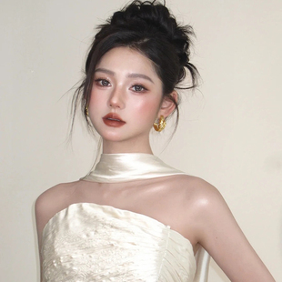 新娘丝带挂脖飘带纯色丝巾围巾绑包带领巾晚礼服晨袍服装饰品配饰