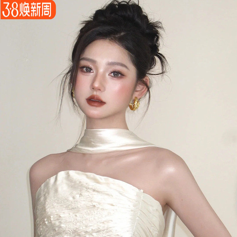 新娘丝带挂脖飘带纯色丝巾围巾绑包带领巾晚礼服晨袍服装饰品配饰 - 苏饰美学新娘结婚饰品出品