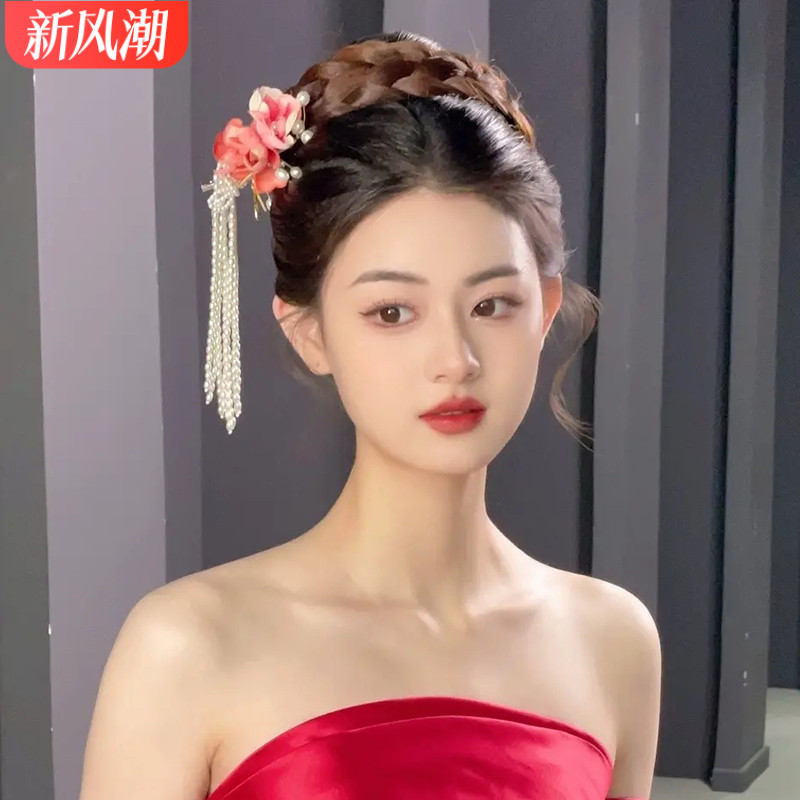 新中式新娘头饰森系头花珍珠发簪结婚礼服旗袍敬酒服汉服晨袍发饰