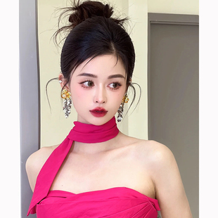 纯色新娘丝巾挂脖飘带丝带围巾绑带领巾领带晨袍晚礼服装饰品配饰