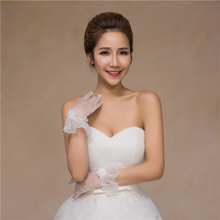 신부 장갑 웨딩 드레스 웨딩 장갑 꽃 짧은 흰색 손가락 손가락 얇은 메쉬 스튜디오 여행 사진 액세서리