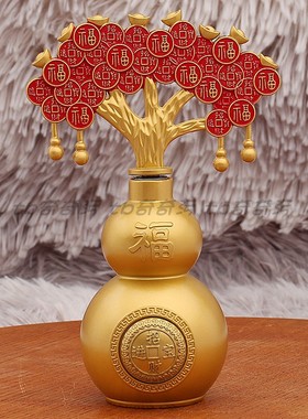 百福葫芦摇钱树转转摆件金属材质