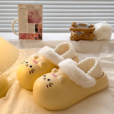 可爱小猫~棉拖鞋女秋冬季包跟室内家居防滑保暖外穿静音包头棉拖