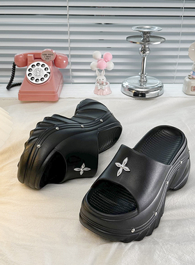 增高8cm~Y2K小个子拖鞋女夏外穿网红厚底高级感防滑防臭凉拖鞋女