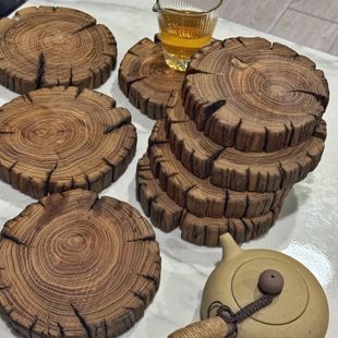 老榆木风化木茶杯垫壶承隔热垫防烫底座原木古朴侘寂风拍照木板