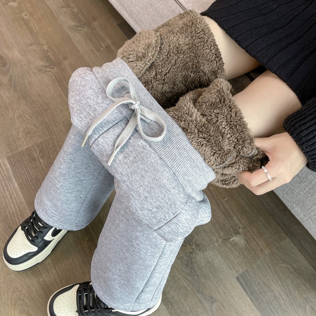 阔腿裤女羊羔绒保暖棉裤休闲直筒加绒裤子女秋冬季加厚运动卫裤女,女装/女士精品,卫裤,淘宝优惠券,粉丝福利购,淘宝优惠卷