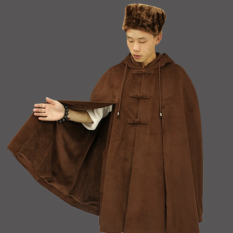 僧服冬披风和尚禅修打坐连帽斗篷僧人加厚冬季双层风衣加绒服长款