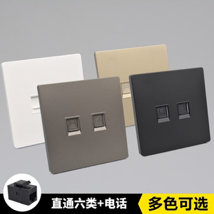 86型直通CAT6六类电脑电话面板双口千兆网络语音插座对接网口电话