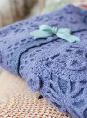 纯手工钩花羊毛马海毛清新海蓝色少女感ins宽松慵懒开衫复古毛衣