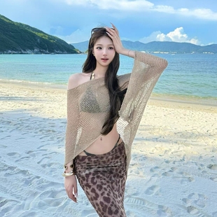 老钱风高级氛围感斗篷披肩豹纹bikini四件套性感辣妹泳衣2686