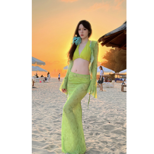 遮肚显瘦温泉度假泳衣4057 气质分体比基尼四件套裙式 新款 时尚