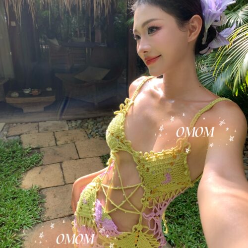 度假拍照好看针织裙时尚创新手工钩织两件套显瘦沙滩短裙