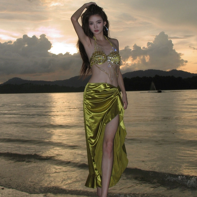 新款时尚闪钻性感比基尼四件套裙式遮肚温泉沙滩度假泳衣4003