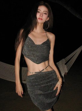 【暗夜星空】裙式泳衣显瘦遮肚高腰沙滩海边度假游泳装3805