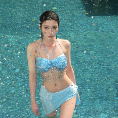 2026新款性感辣妹bikini串珠胸链海岛度假温泡温泉分体泳衣6038